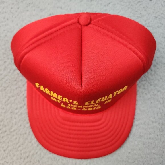 Vintage Trucker Hat Snapback Cap Farmer's Elevator Mt Vernon Il Red Foam Rope - Picture 2 of 11